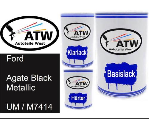 Ford, Agate Black Metallic, UM / M7414: 500ml Lackdose + 500ml Klarlack + 250ml Härter - Set, von ATW Autoteile West.
